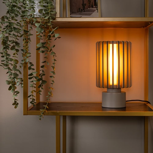 Lucide LAMBRES - Lampe de table - Ø 15 cm - 1xE27 - Taupe - ambiance 1